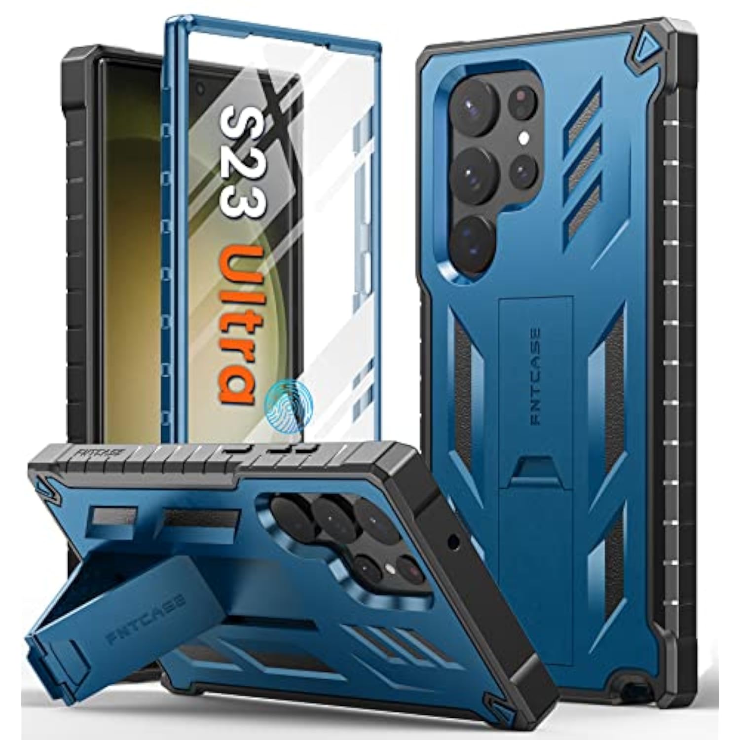 For Samsung Galaxy S23-Ultra Case: Military Grade Drop Proof Protection Mobile Cover With Kickstand | Matte Textured Rugged Shockproof Tpu | Protective Sturdy Phone Case - Blue