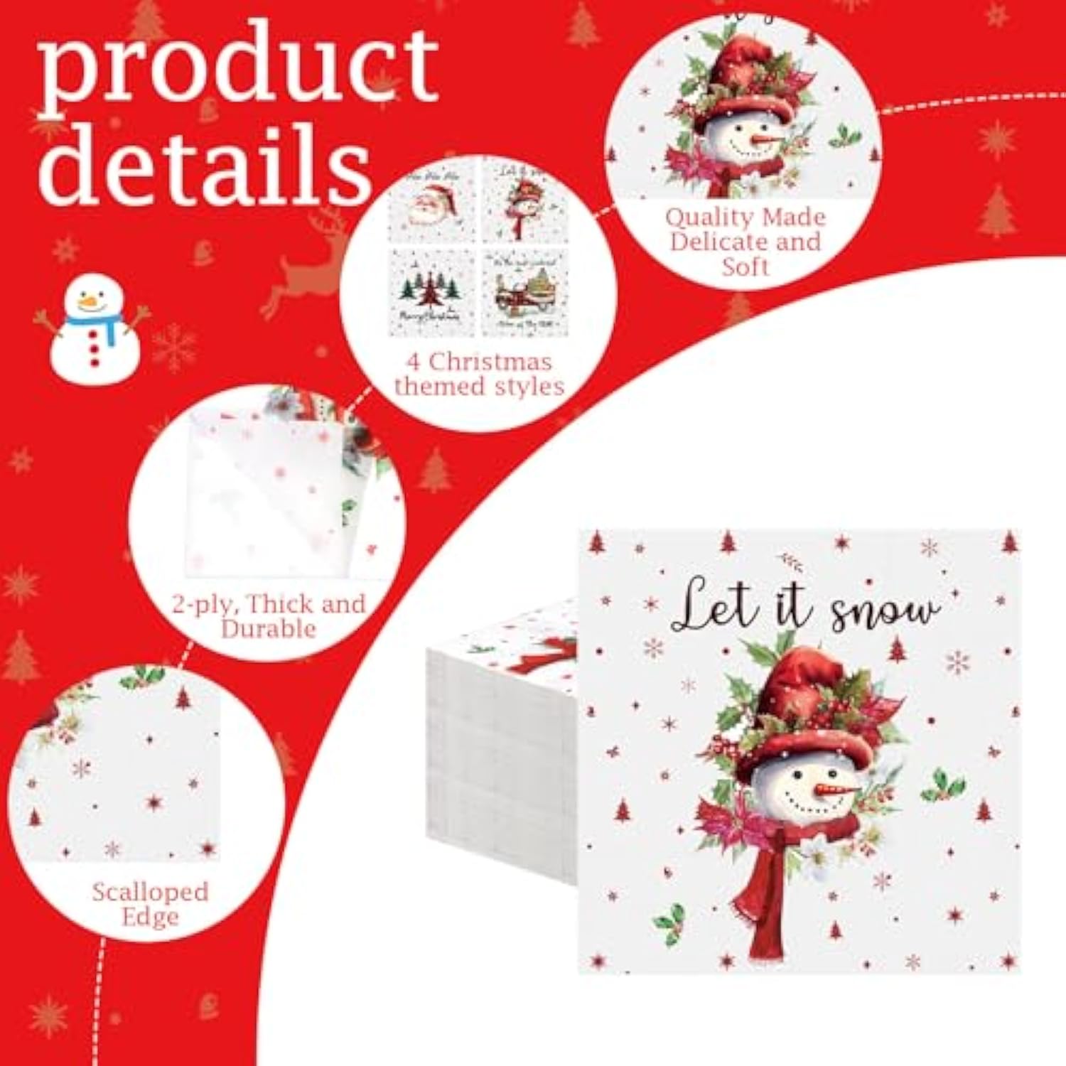 200 Pcs Christmas Cocktail Paper Napkins Disposable 2 Ply Santa Beverage Napkins Decoupage Xmas Tree Towel For Christmas Party Dinner Table Supplies (Classic Style)