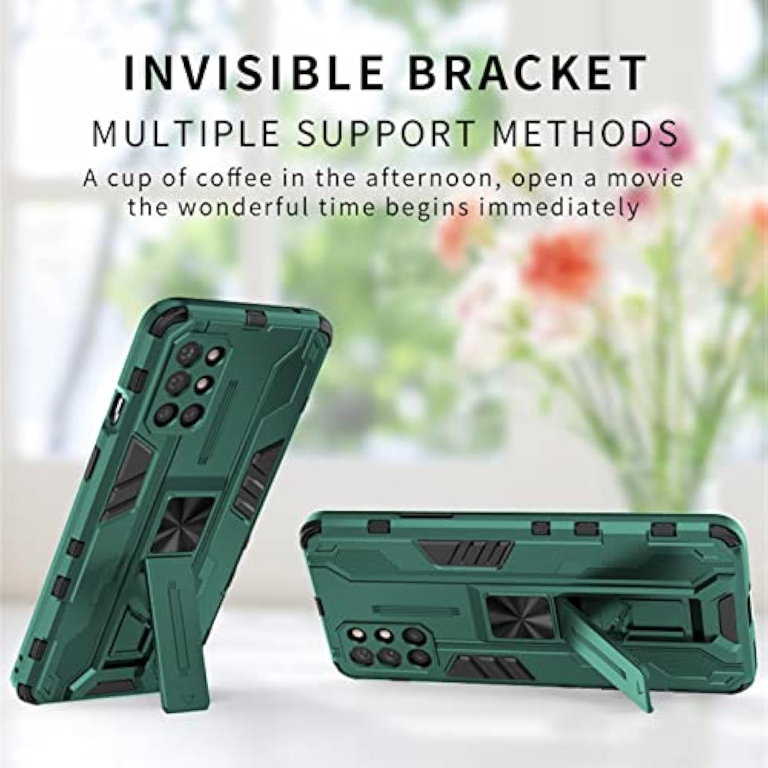 Phone Case For Oneplus 8T Oneplus8T Plus 9R 5G With Tempered Glass Screen Protector Cover And Slim Stand Cell One Plus8T5G On + 1 Plus 8Tplus 1Plus 8T+ One+ T8 1+ 1+8T Pro G5 Women Men Green