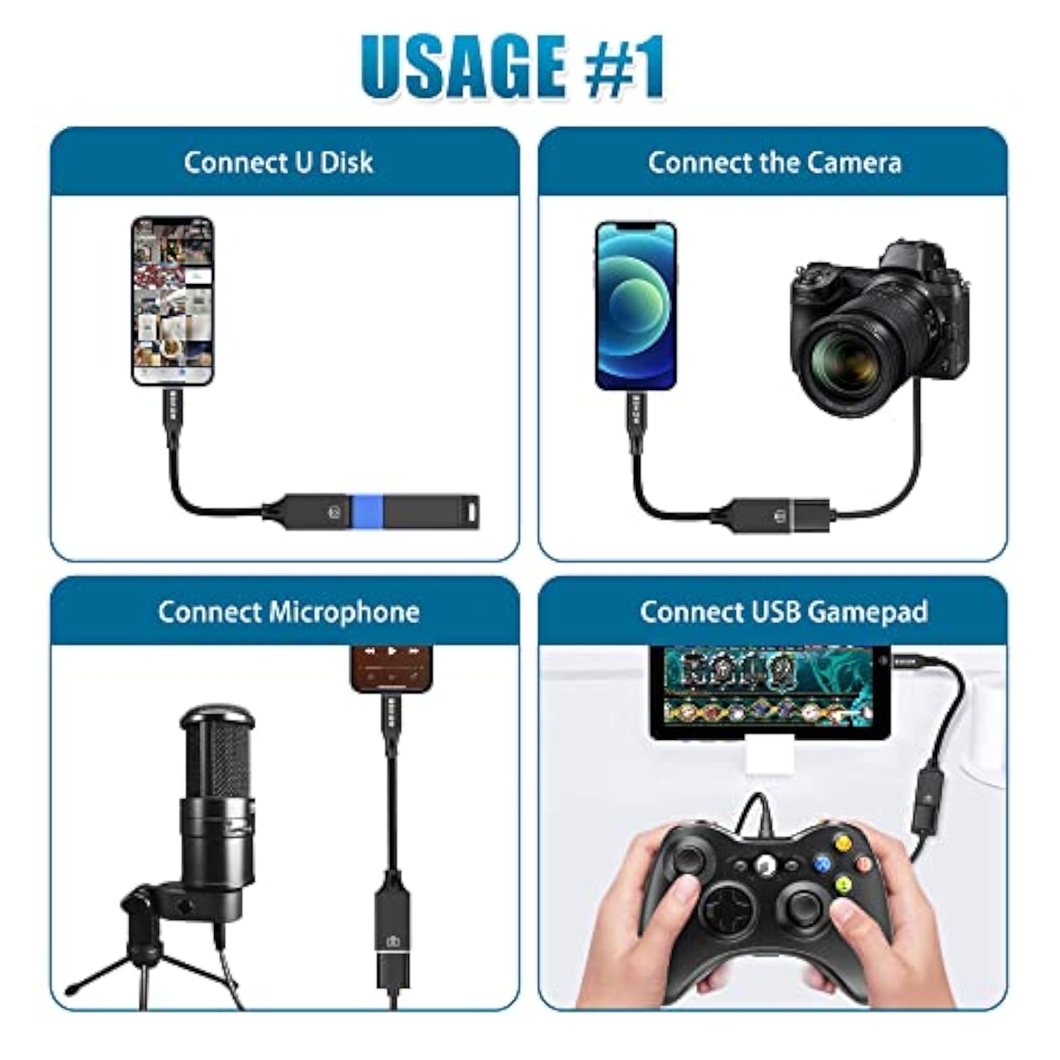 4 Inch Lightning To Usb Female Camera Adapter, Otg Cable For Iphone Ipad To Connect Card Reader, Usb Flash Drive, Midi, Keyboard, Mouse, Hubs, Plug & Play, Black