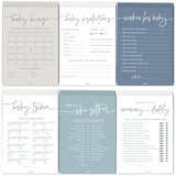 Baby Shower Games For Boy - Set Of 6 Baby Shower Games For 25 Guests, Double-Sided Thick Cards, Gender Neutral, Minimalist Blue