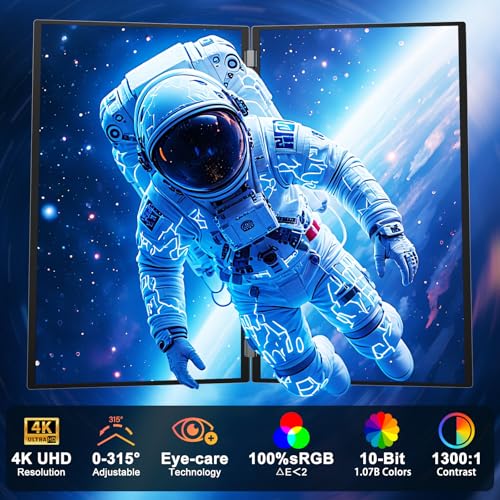 Dual Portable Monitor 23.8" 3840X2160P 4K 100% Srgb 315°Adjustable Dual Stacked Foldable Monitor Built-In Speakers Screen Extender With Hdmi/Usb-C/Dp For Laptop Windows Mac