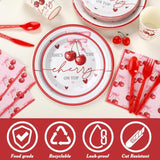 168Pcs She'S The Cherry On Top Paper Plates And Napkins Coquette Cherry Bow Baby Shower Party Supplies Decorations Tableware Include Plate Paper Napkin Cup For 24 Guests Bridal Wedding Birthday