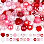100 Pcs Valentine'S Day 20 Mm Bubblegum Beads Set For Jewelry Making Bulk Mixed Red Pink White Chunky Beads For Necklace Craft Holiday Supplies