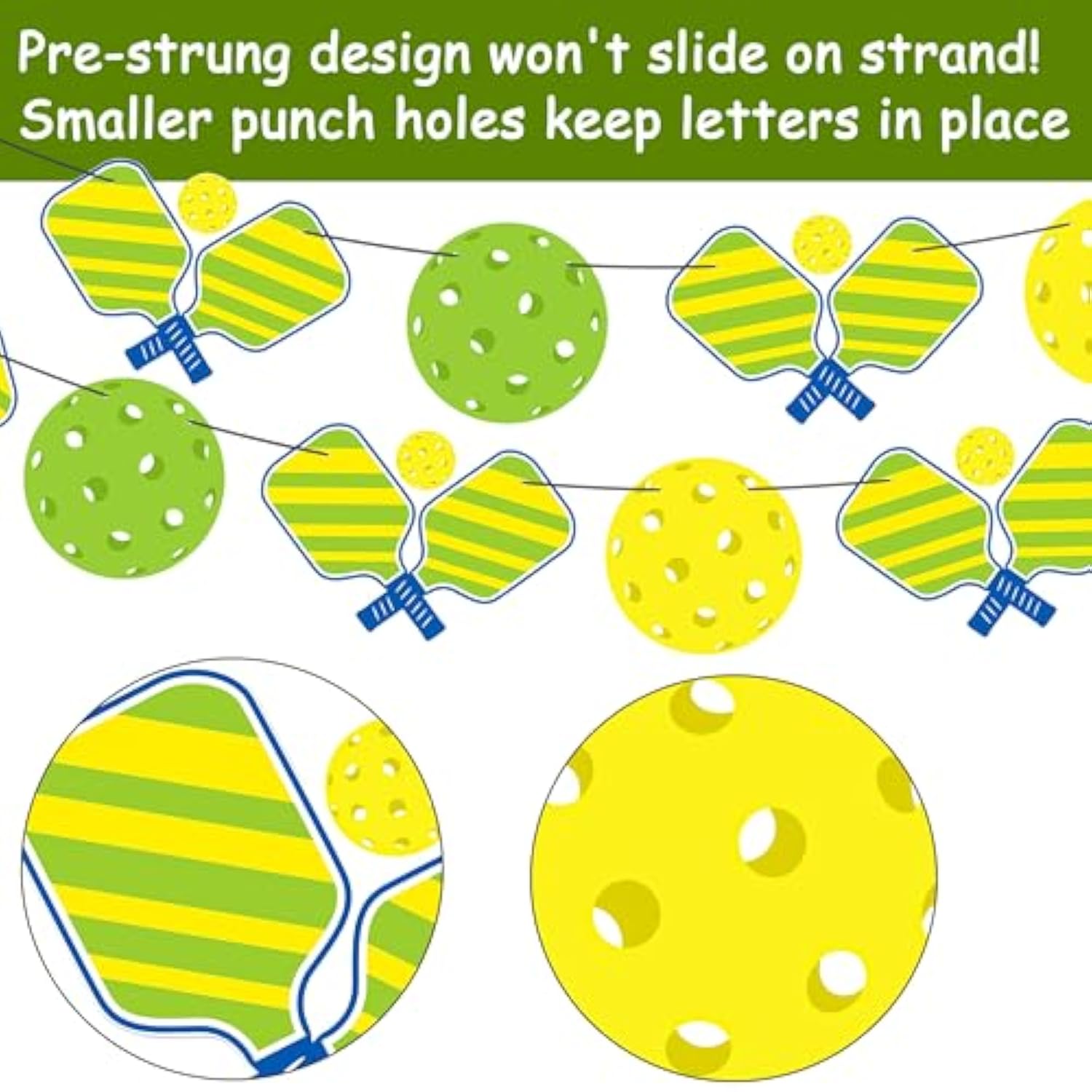 Pickleball Party Banners 4Pcs Pickleball Themed Birthday Decorations Green And Yellow Cardboard Rope