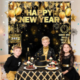 Black & Gold 2026 Happy New Year Banner 70.8x78.7in Party Backdrop