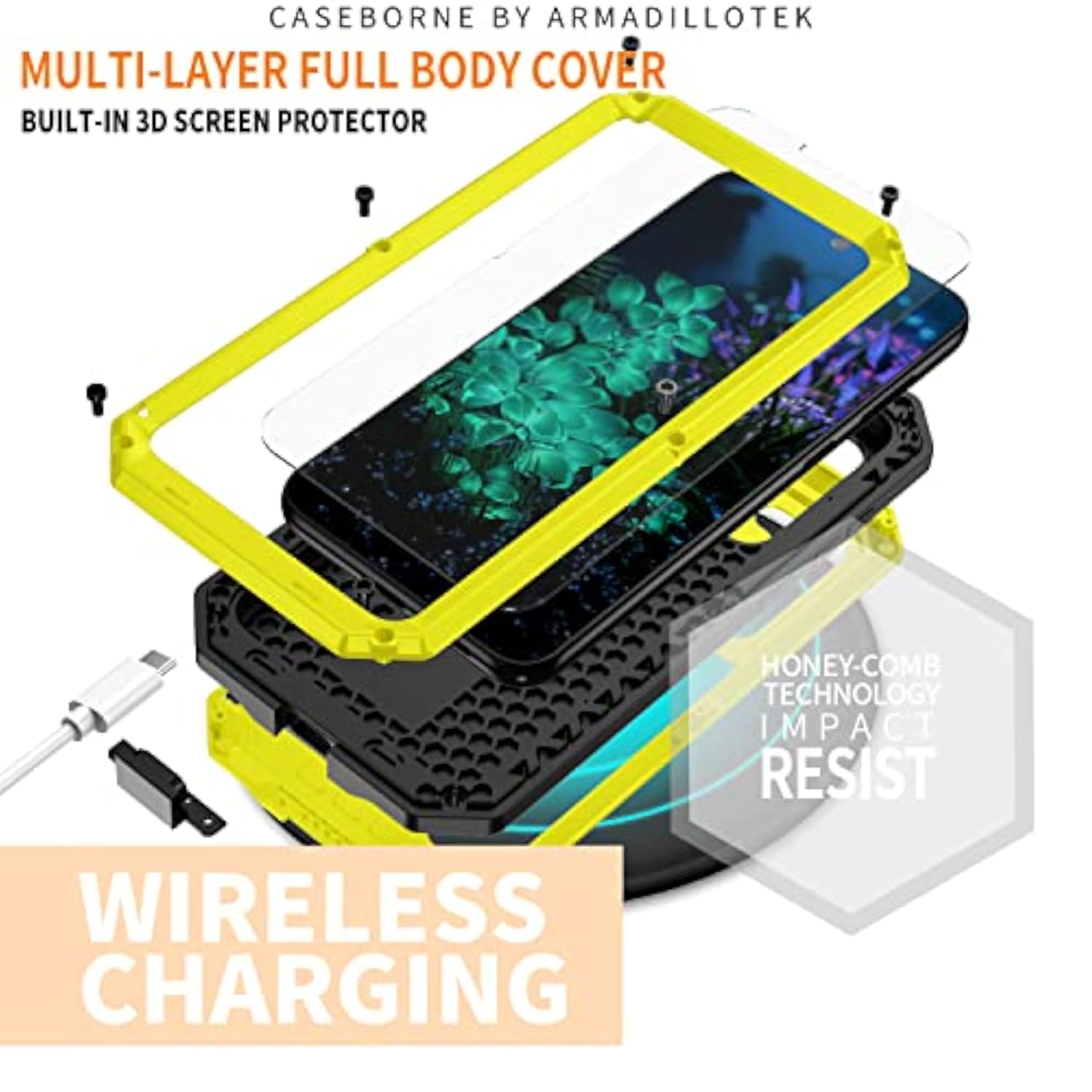 Samsung Galaxy S23 Plus Metal Case with Slide Camera Cover Built in Screen Protector Full Body Hybrid S24 Plus Case Metal Kickstand Military Heavy Duty Armor Silicone Case for Men and Women (Yellow)