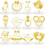 12 Pcs Baby Shower Honeycomb Decorations Centerpieces Boy Girl Gender Reveal Gold Honeycomb Table Centerpiece for Birthday Party Baby Showers Table Topper Supplies