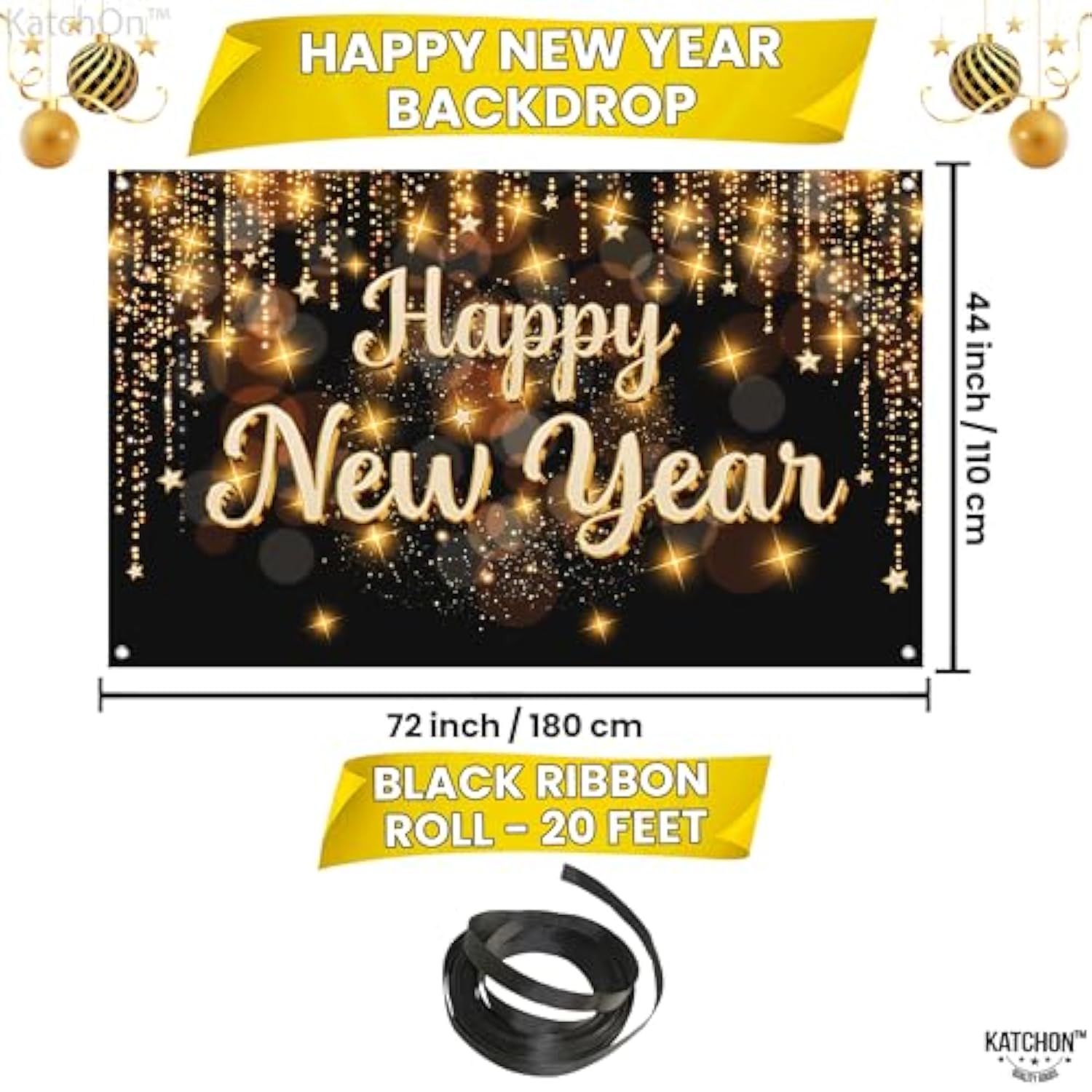 XL Happy New Year 2026 Banner 72x44in Backdrop Party Decorations