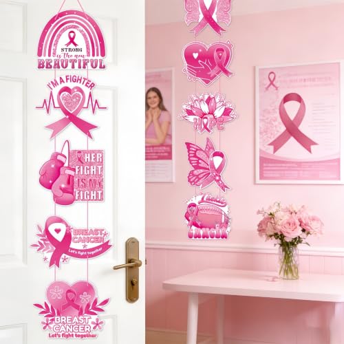 Breast Cancer Awareness Door Banners, Pink Ribbon Porch Signs Decor