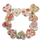 50 Pack 25Mm 2-Hole Mixed Flower Pattern Printed Wooden Peach Heart Sh