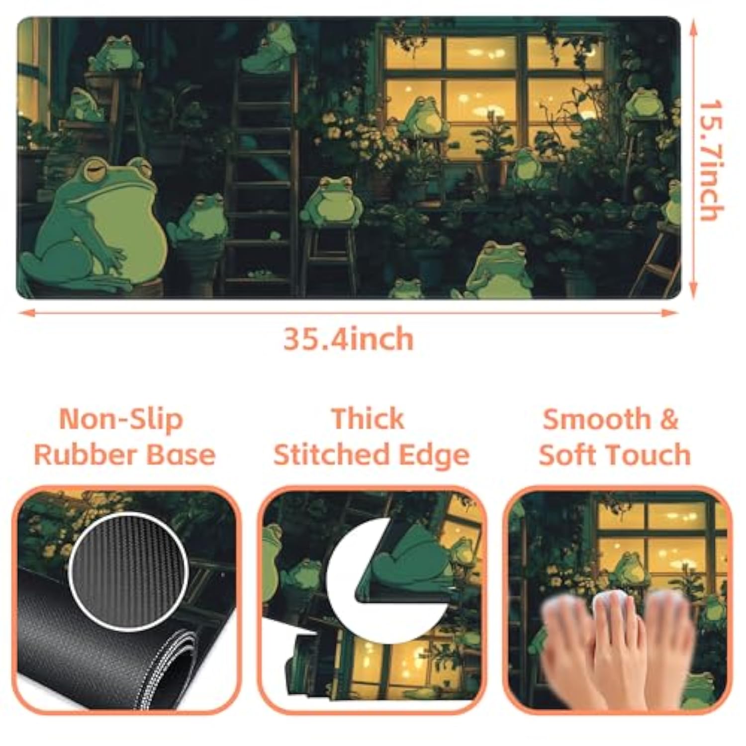 Mouse Pad Large Cute Frogs Non-Slip Game Desk Mat With Stitched Edge Laptop Keyboard Desk Pad For Work Home Gaming (35.4 X 15.7 Inches)