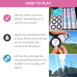 Gender Reveal Roulette Game Kit (Blue, Pink & White) Fool Proof Confetti & Powder Cannons | 100% Biodegradable | 12 Inch | Party Poppers For Boy Or Girl Baby Shower Decorations