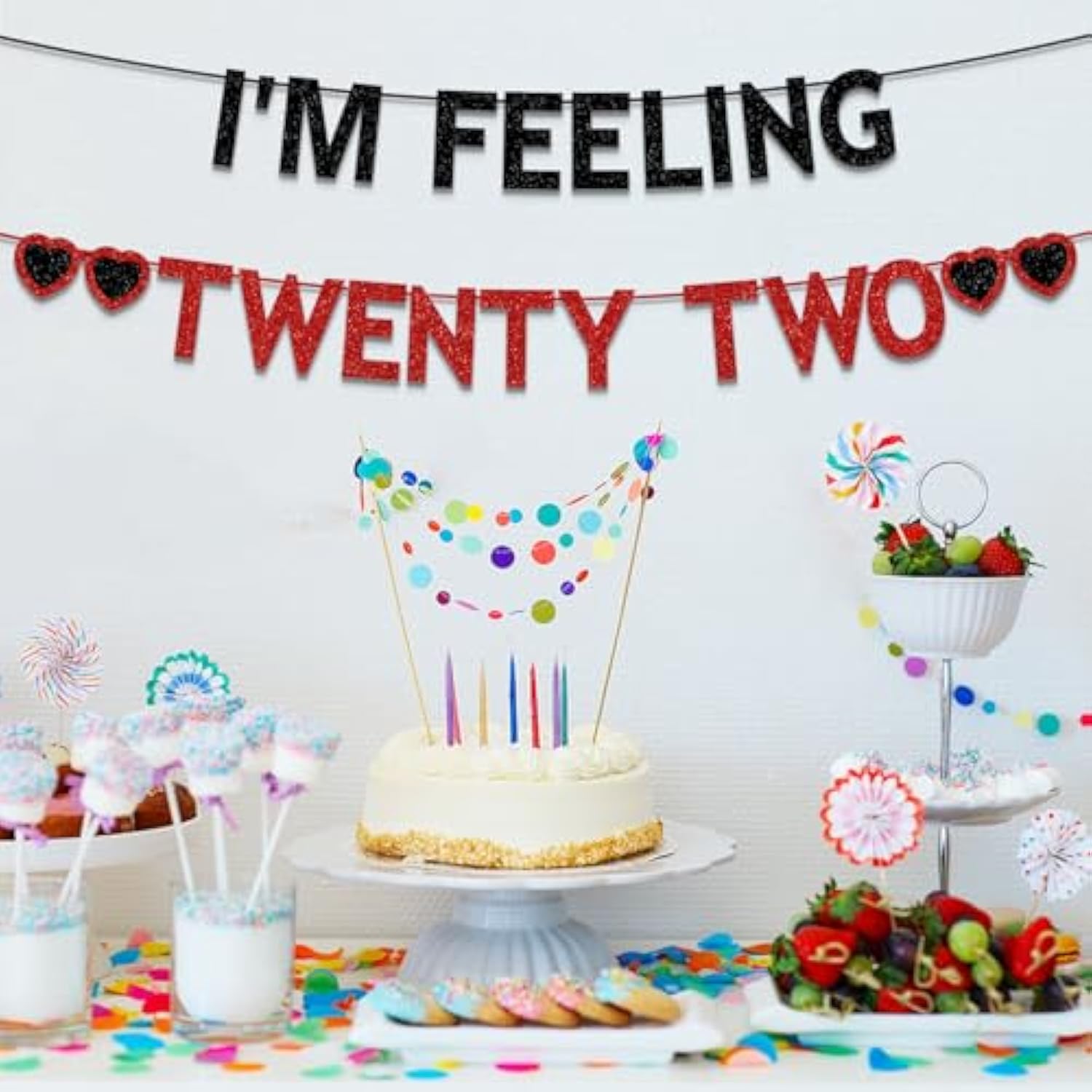 22Nd Birthday Party Decorations For Girls Women, Black Red Glitter I'M Feeling Twenty Two Banner, Taylor Singer Themed Girls 22 Years Old Birthday Party Decorations Supplies