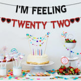 22Nd Birthday Party Decorations For Girls Women, Black Red Glitter I'M Feeling Twenty Two Banner, Taylor Singer Themed Girls 22 Years Old Birthday Party Decorations Supplies