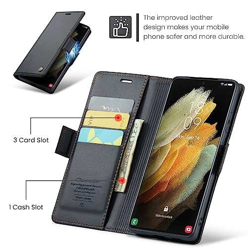 Galaxy S21 Ultra 5G Wallet Case with [RFID Blocking] Card Holder Magnetic Kickstand,Soft Leather Flip Protective Case Wallet for