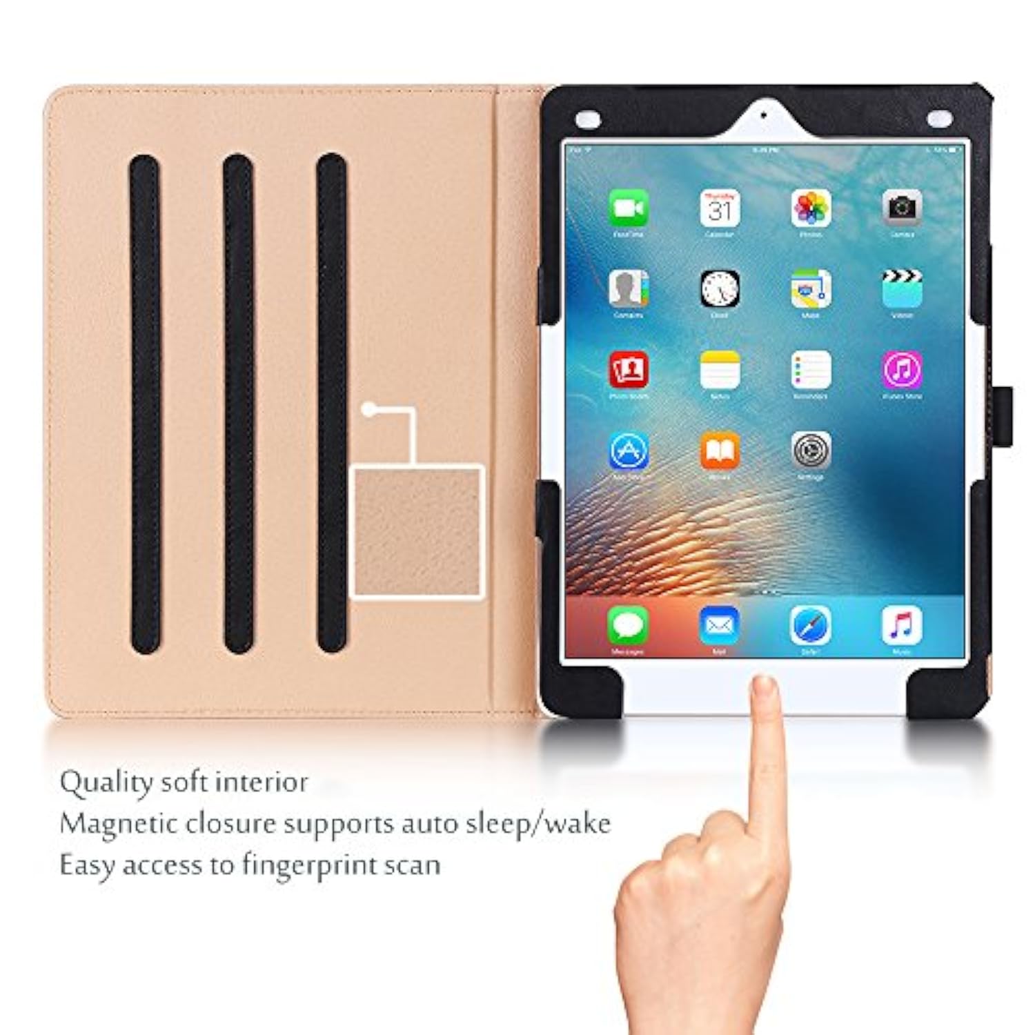 ProCase for iPad Pro 9.7 Case 2016 (Old Model), PU Leather Stand Folio Cover for iPad Pro 9.7 Inch (A1673/A1674/A1675) with 3 Viewing Angles & Pencil Holder & Document Card Pocket -Black