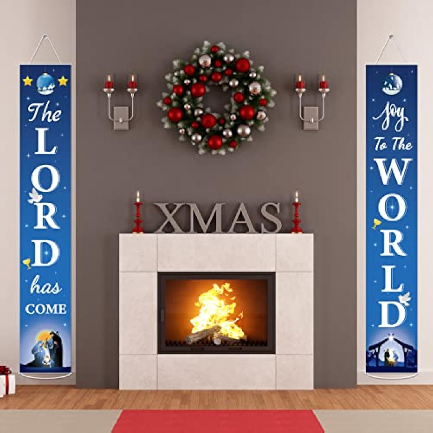 Christmas Nativity Porch Sign Banner Merry Christmas Door Banner Joy To The World Jesus Religious Banner Xmas Holy Nativity Front Porch Home Decorations For Winter Holiday Party