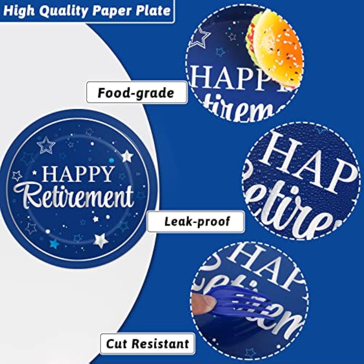 96Pcs Retirement Party Supplies – Blue Happy Retirement Plates & Napkins Set for 24 Guests