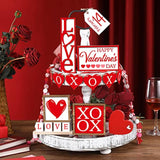12 Pcs Valentine'S Day Tiered Tray Decor Set Heart Xoxo Wooden Sign Rustic Farmhouse Decor Love Tiered Tray Decorative Signs For Valentine'S Day Table Holiday(Red)