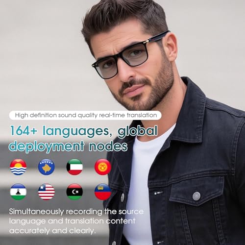 Al Smart Glasses for Men Women - Bluetooth Translation Glasses with 164 Languages, Color-Change Lens, Music & Call, Waterproof, Free App, Audio