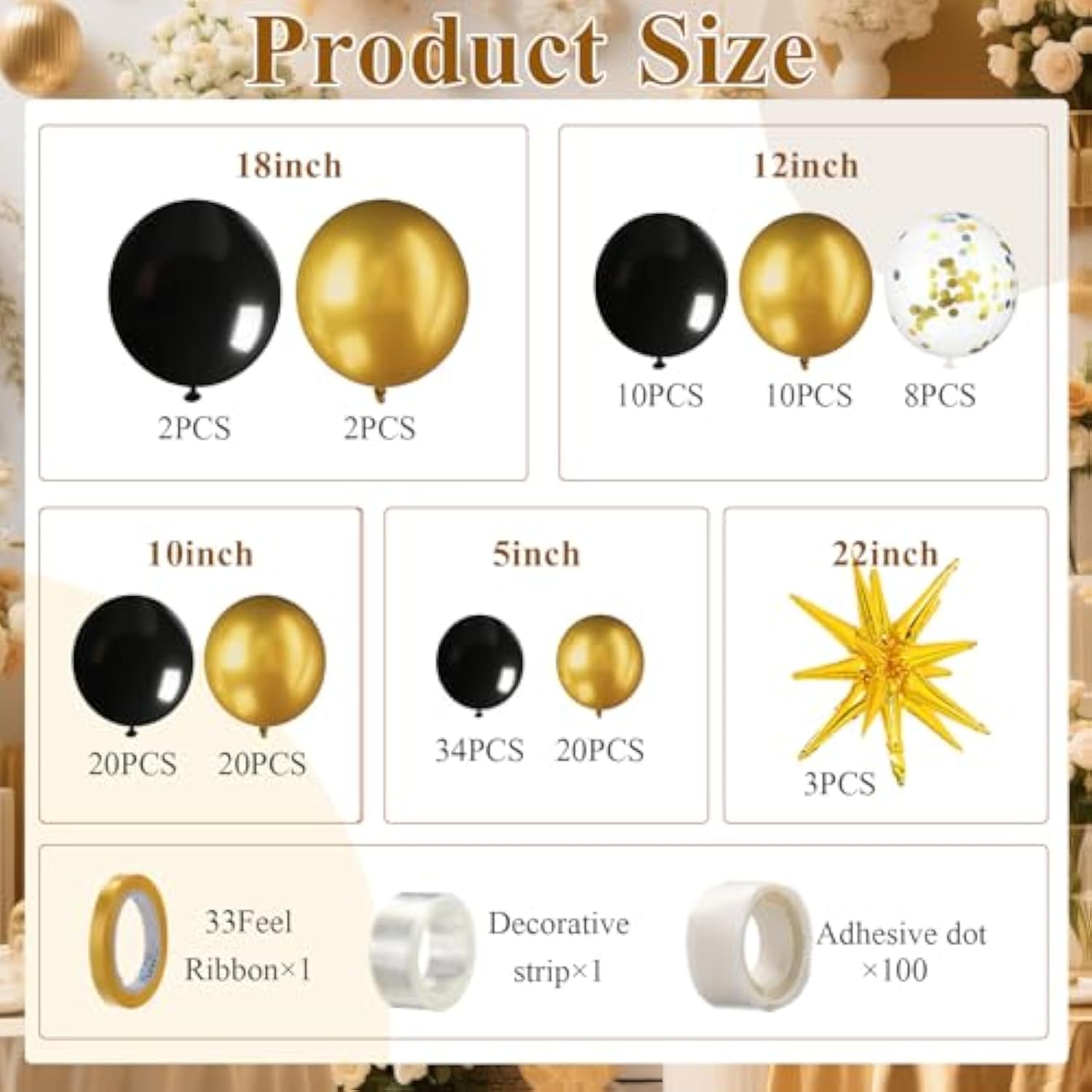 2026 Black and Gold Balloon Garland Kit with Number Balloons for Party Decor