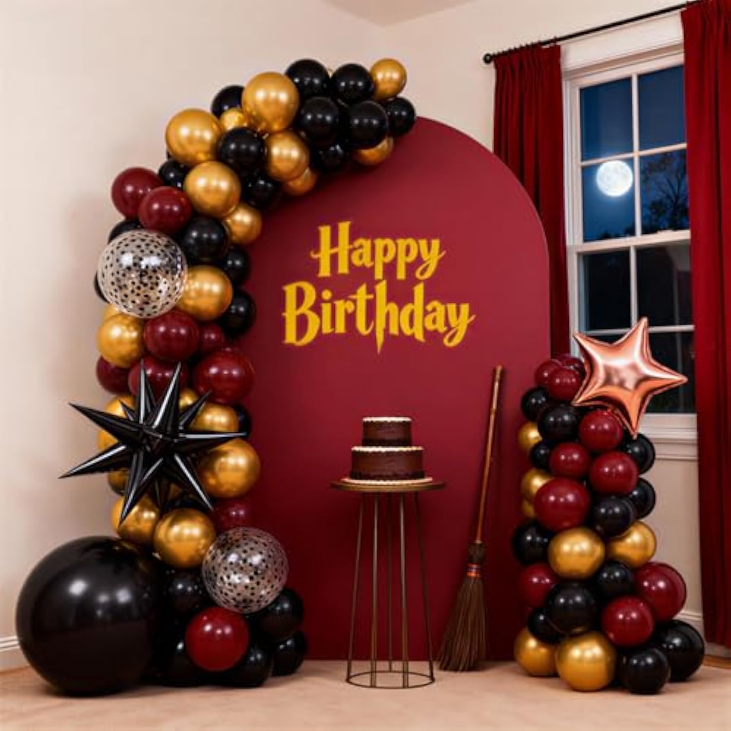 58Pcs Black Burgundy And Gold Balloons 12 Inch Maroon Gold Red Black Confetti Balloons Magic Themed Decorations For Boys Girls Graduations Baby Shower Birthday Party Decor Backdrop Supplies