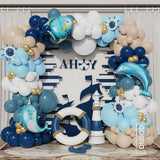 Nautical Party Decoration Balloon Arch Kit, Navy Blue Sand White Gold