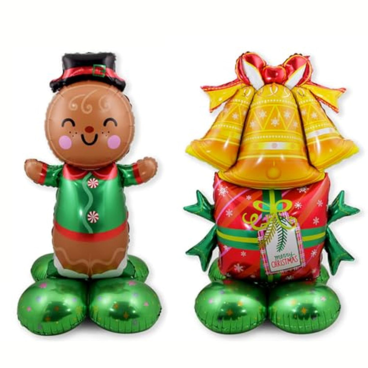 2-Piece 49-Inch Christmas Foil Balloons with Gingerbread Man and Bell for Party Decor