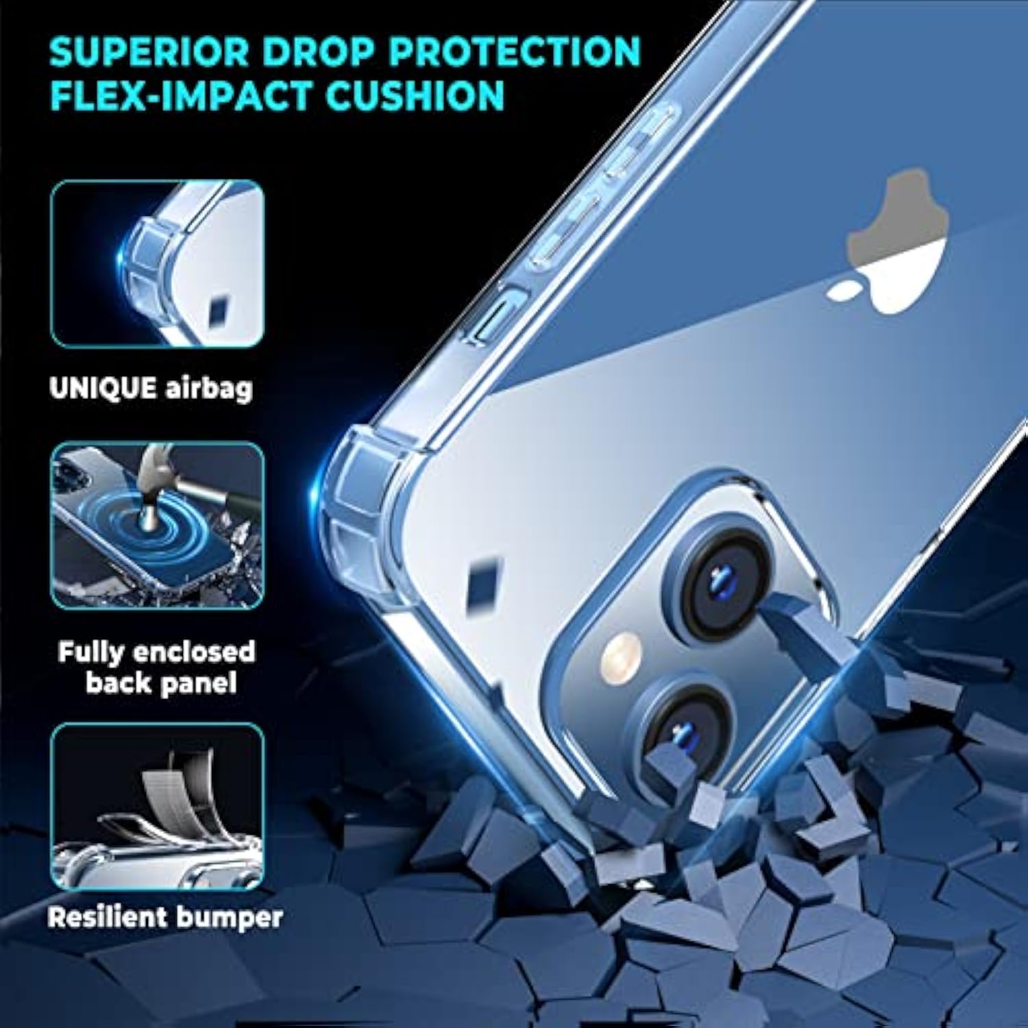 For Iphone 14/13 Case With 4 Corners Shockproof Protection, Clear Case For Women Men, Kids