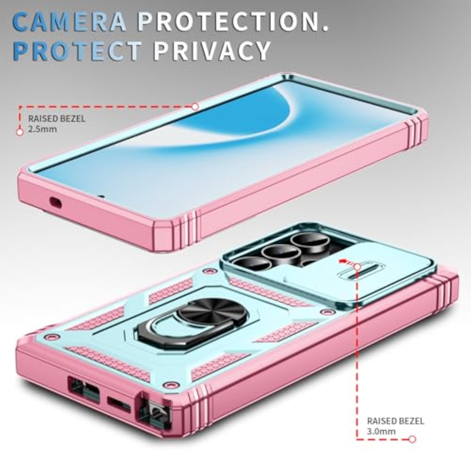 Galaxy S25 Ultra Protective Case with Slide Lens and Kickstand, Shockproof Impact Resistant Cover for Samsung Galaxy S25 Ultra (Pink Green)
