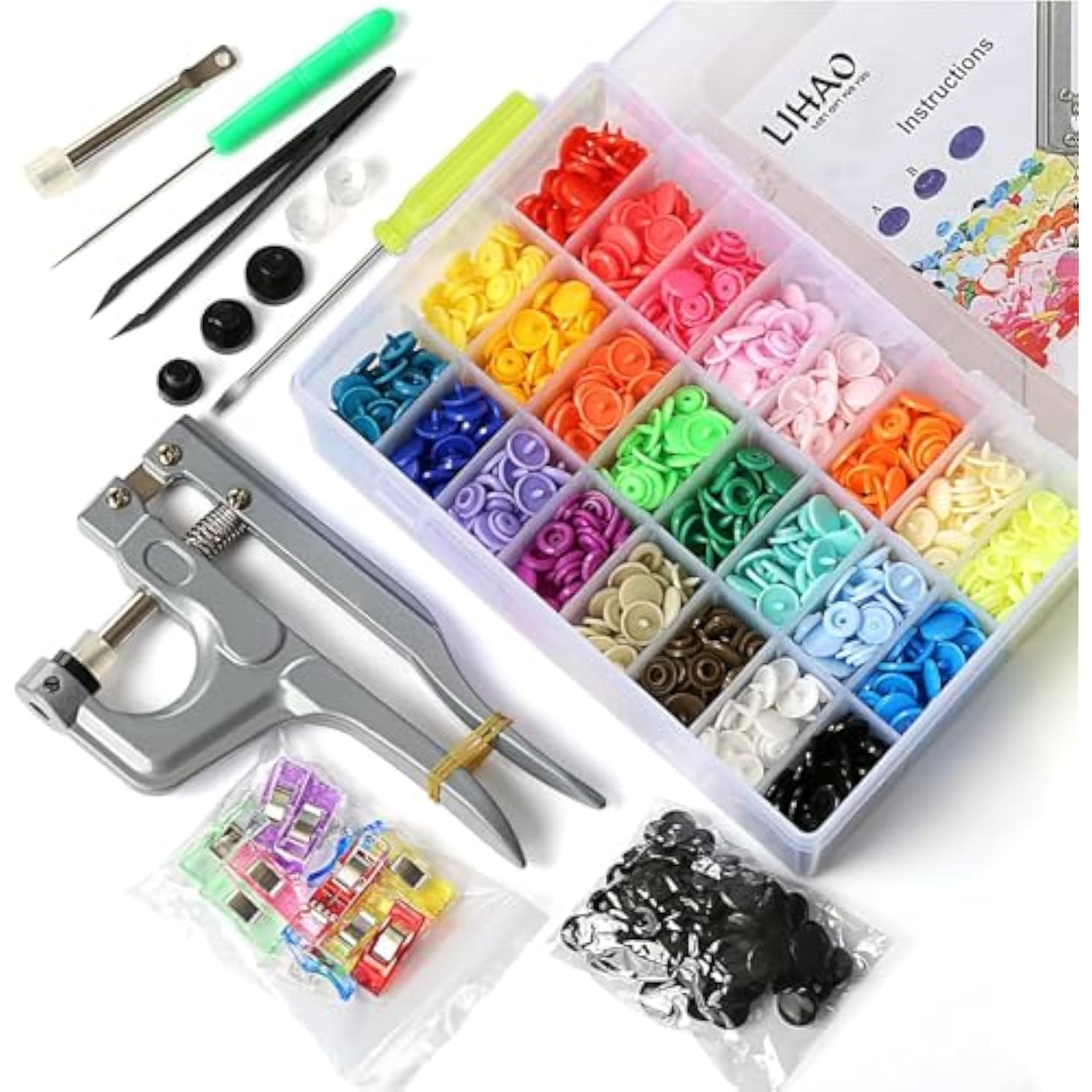Snaps And Snap Pliers Set, 375 Sets T5 Plastic Buttons For Sewing And