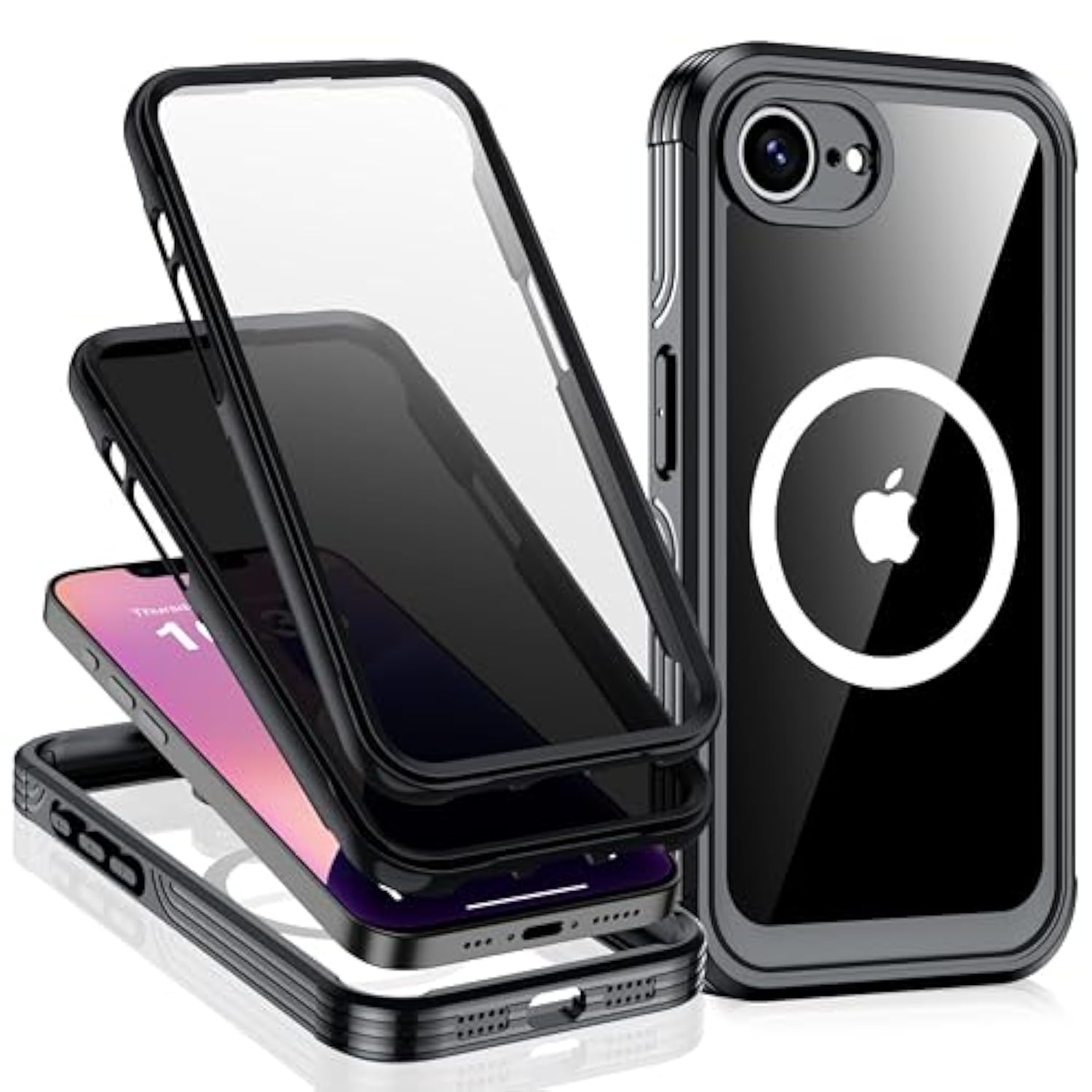 For Iphone 16E Case,Built-In 9H Tempered Glass Screen Protector + Privacy Screen Protector, [Military Grade Protection] Shockproof Anti Spy Magnetic Back Phone Case For Iphone 16E, Black