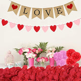 Valentines Decor Kit With 1 Love Banner, 1 Hearts Felt Garland, 6 Paper Fans, 6 Paper Flower Balls, 6 Hanging Swirls, 200 Rose Petals For Valentines Decorations Wedding Party Supplies