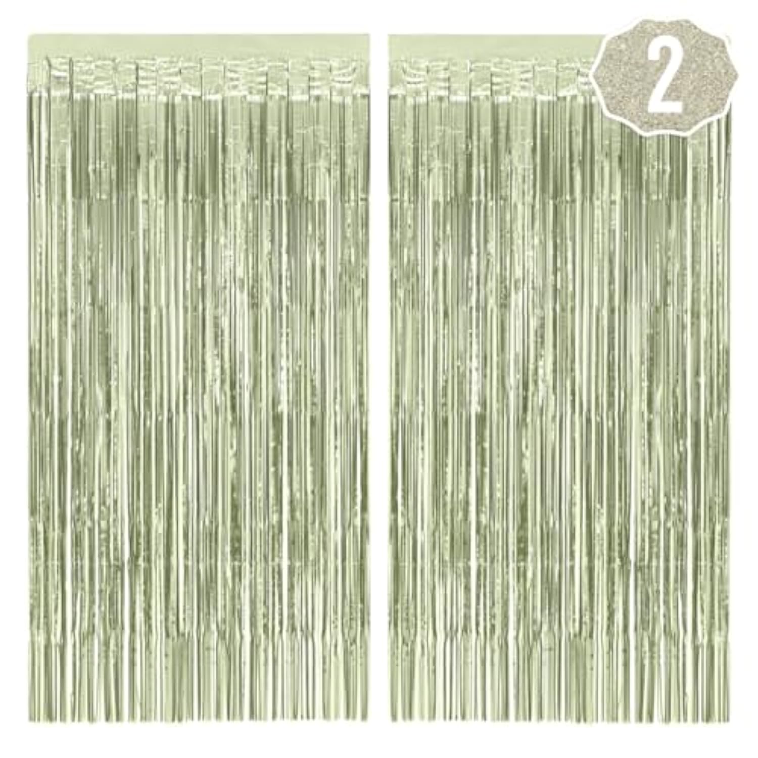 Party Decorations Sage Green Foil Curtain - Set Of 2 | Bachelorette Party Supplies, Cute Birthday Queen Photo Booth, Bach Martini Decor, Bridal Shower Backdrop