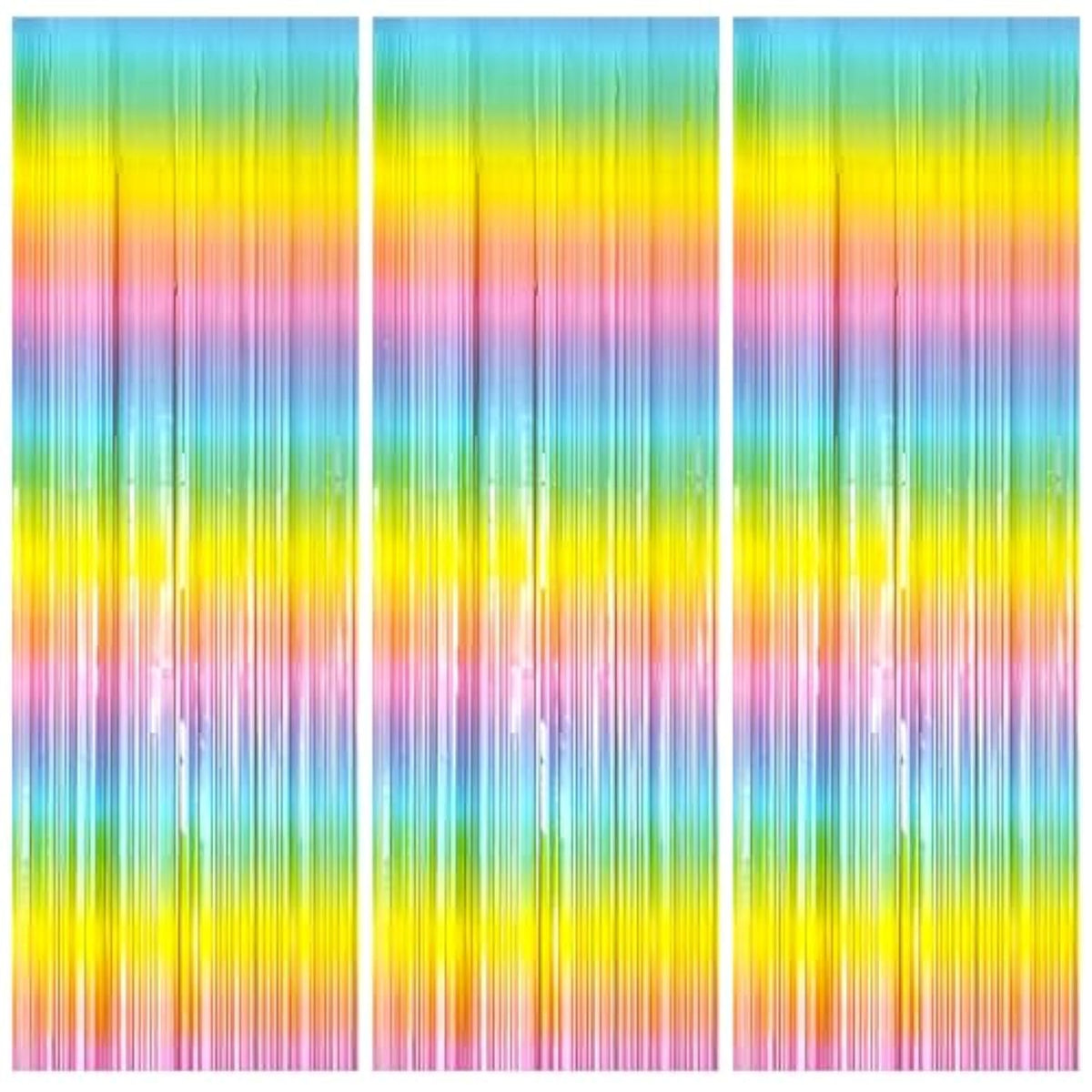 3Pack Pastel Rainbow Foil Fringe Backdrops, Party Decorations for Bachelorette & Holidays
