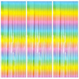 3Pack Pastel Rainbow Foil Fringe Backdrops, Party Decorations for Bachelorette & Holidays