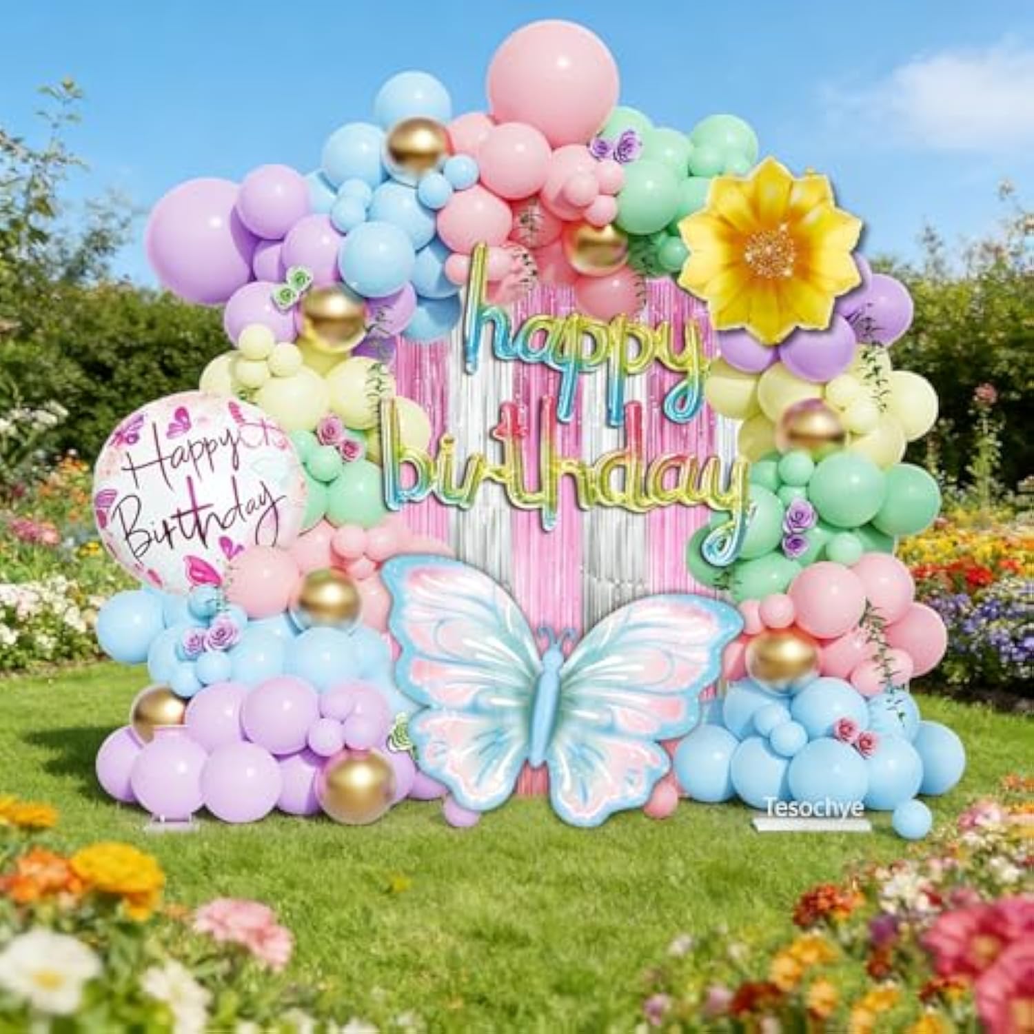 Balloon Garland, Birthday Balloon Arch, Butterfly Balloons, 72-Piece Colorful Set With Butterfly, Flower & Happy Birthday, Elegant Spring Party Decorations