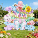 Balloon Garland, Birthday Balloon Arch, Butterfly Balloons, 72-Piece Colorful Set With Butterfly, Flower & Happy Birthday, Elegant Spring Party Decorations