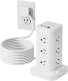 Power Strip Tower Surge Protector 12 Outlets PD20W USB C Fast Charging 10FT Extension Cord White