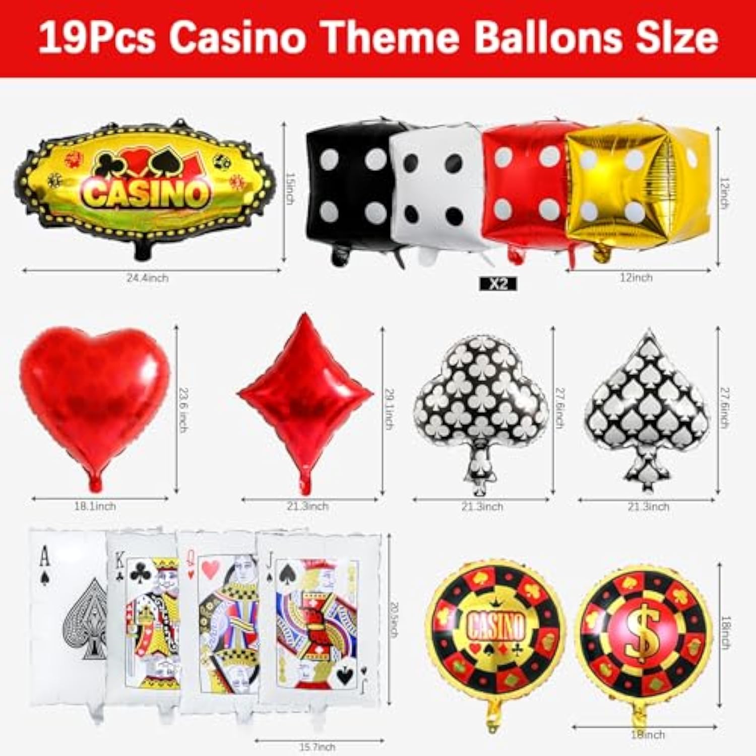 Casino Theme Party Balloons 19pcs Red Black Gold Poker Vegas Decorations