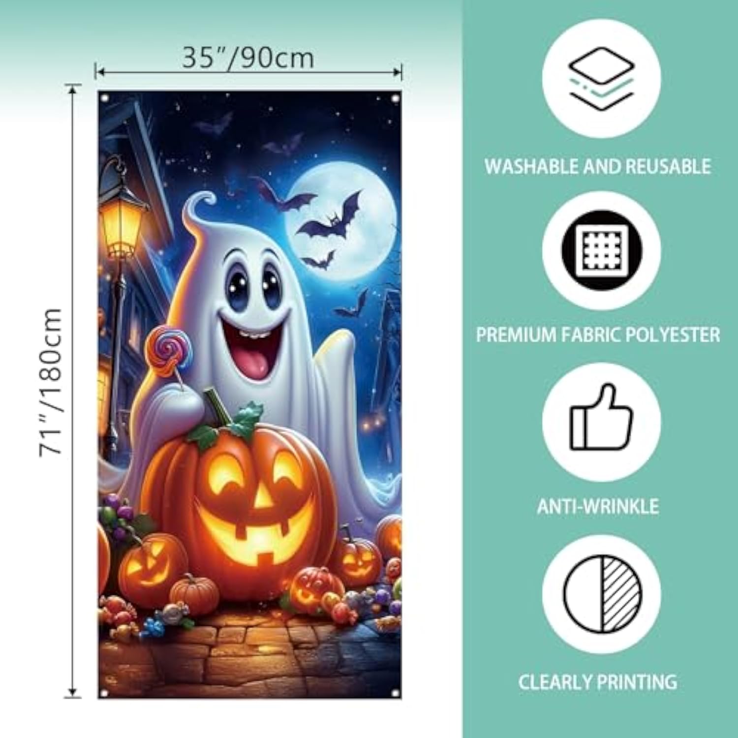 Ghost Pumpkin Halloween Door Cover 71×35 Inch Party Backdrop Decor