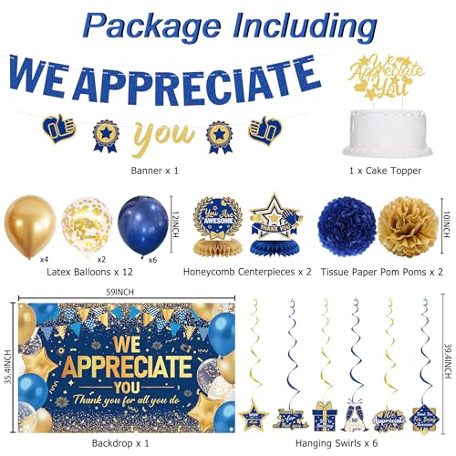 Blue Gold We Appreciate You Decorations Set for Men Women