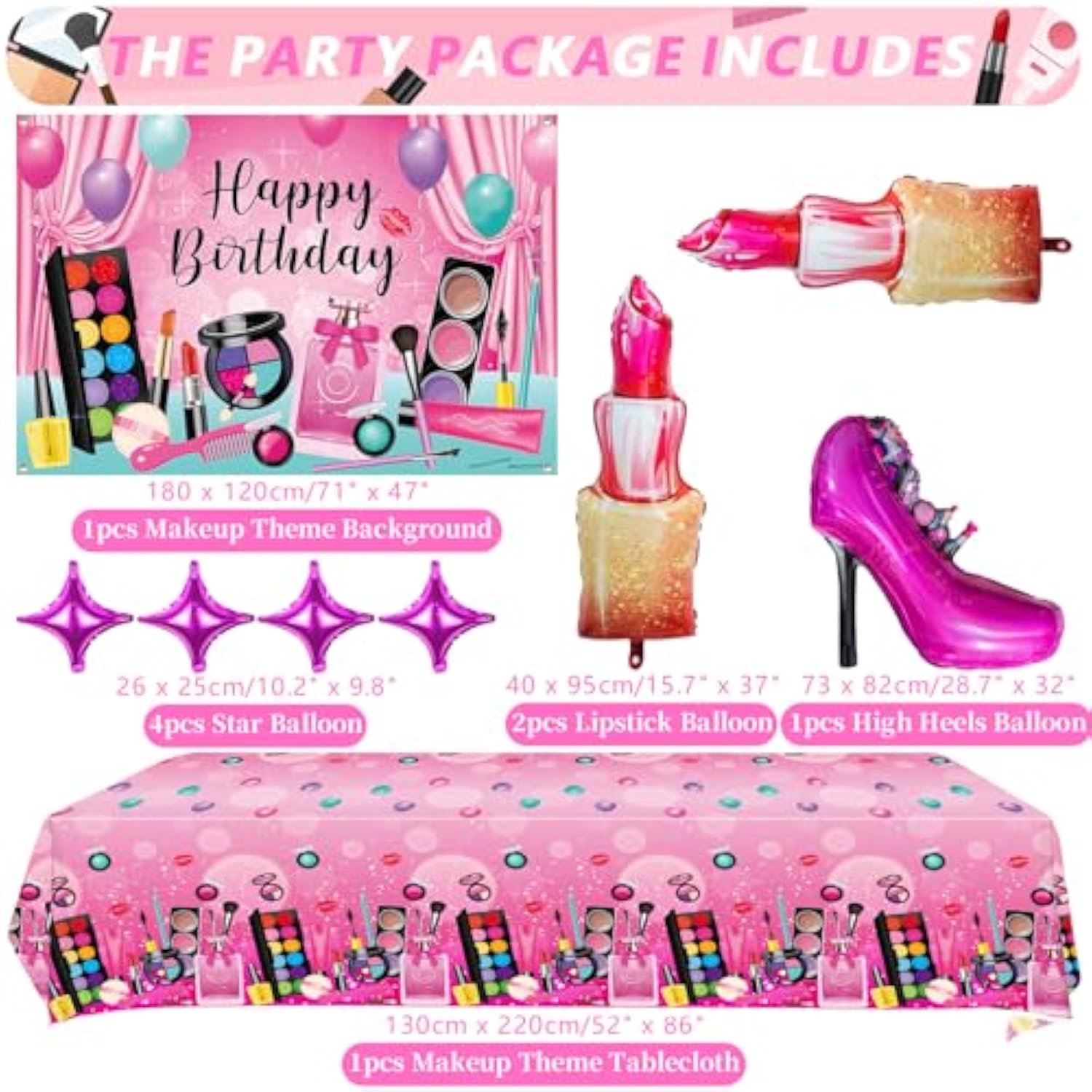 Spa Birthday Party Decoration - Makeup Party Favors, Plates Cups Napkins Tablecloth Cutlery Backdrop Balloons Arch Cake Toppers For Girls Women Slumber Pamper Spa Birthday Party Supplies