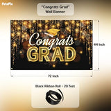 Congrats Grad Banner Black Gold - 72x44 Inch, Graduation Banner 2026, Graduation Decorations, Congrats Grad Backdrop for High School College Graduation Party Decor