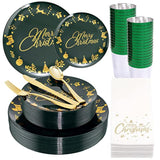 175Pieces Christmas Plastic Plates - Green Plastic Plates And Napkins Include 25Dinner Plate 25Dessert Plate 25Knives 25Forks 25Spoons 25Cups 25Napkins For Christmas