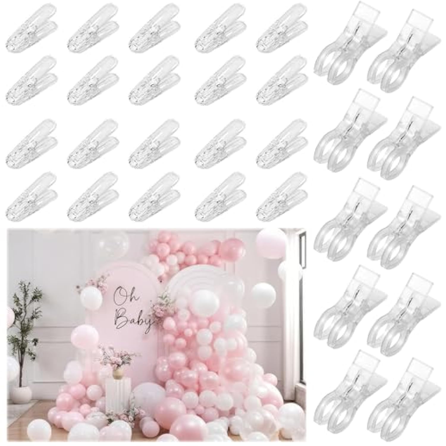 30 Pack Balloon Arch Clips – Includes 10 Large 3.5-Inch Heavy-Duty Backdrop Clips & 20 Small 2.4-Inch Clear Heavy-Duty Clips For Balloon Arch Kits Birthday Decorations Crafts And Photography Studios