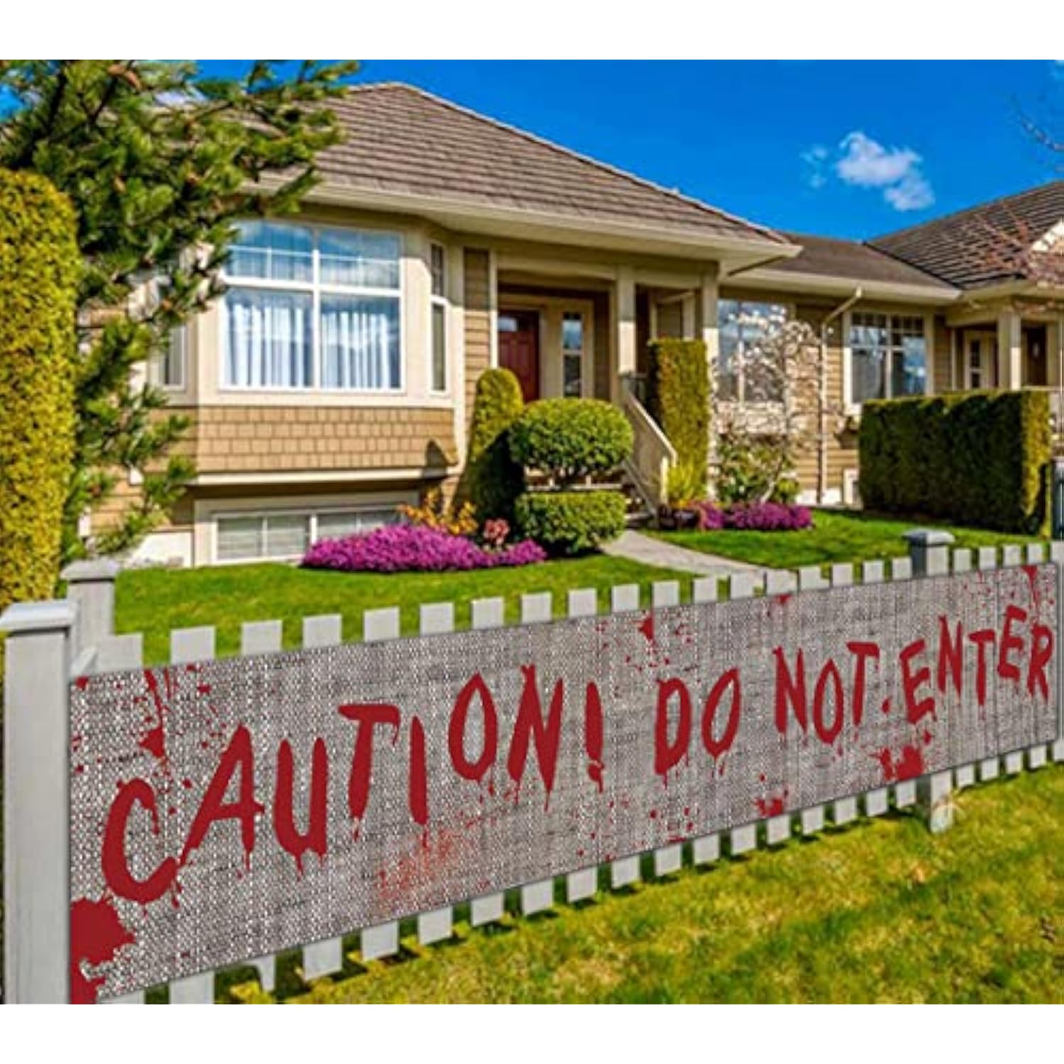 Extra Large Halloween Banner Funny Bloody Caution Do Not Enter Haunted House Decoration