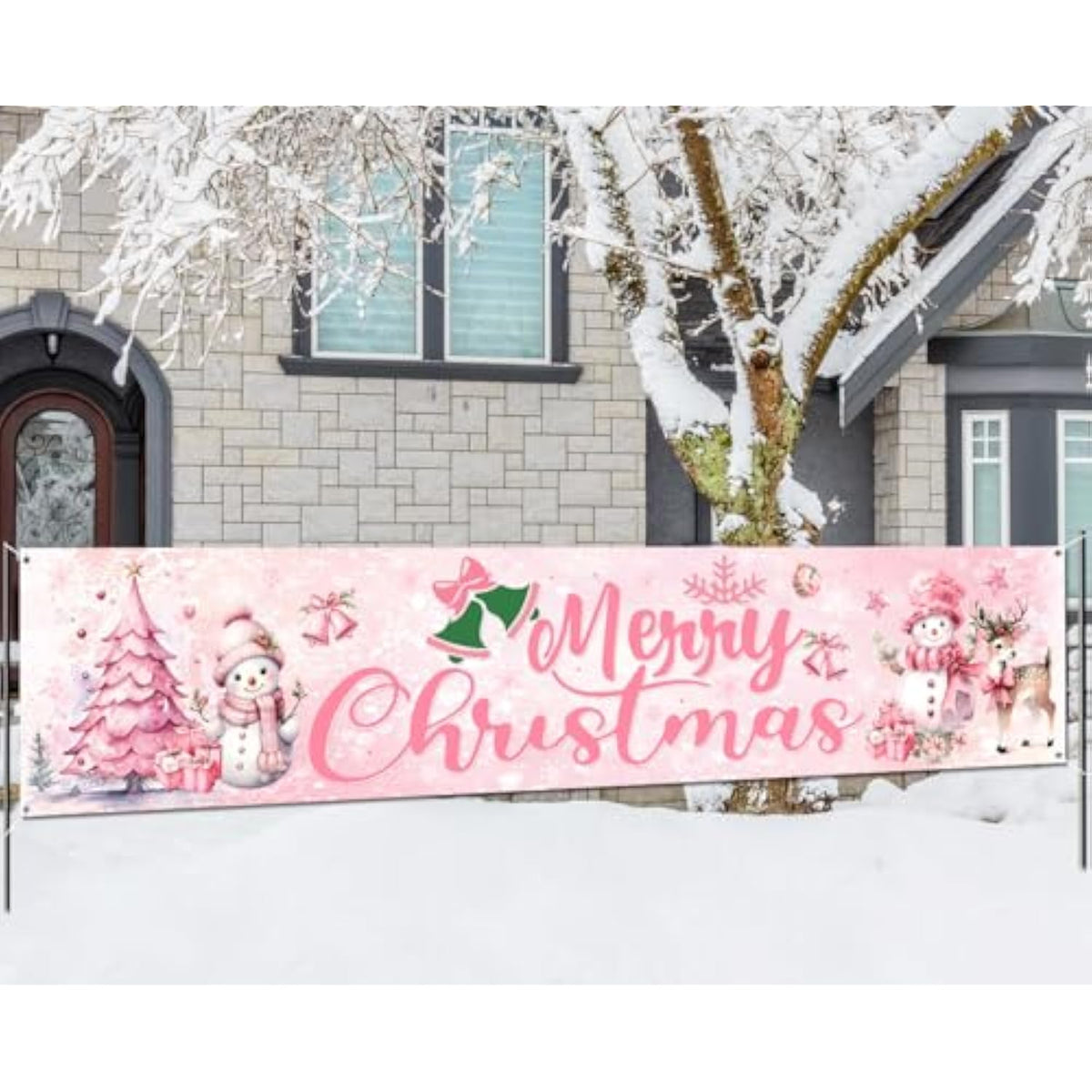 Pink Christmas Decoration Merry Christmas Sign Snowman Yard Banner For Holiday Decoration Christm Theme Party Supplies Outdoor