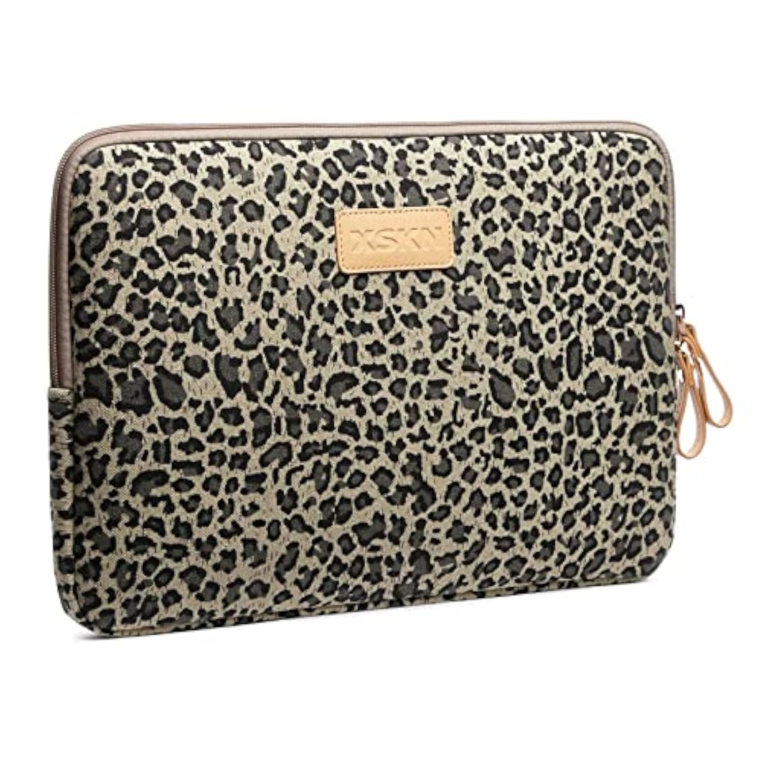 XSKN 13 inch Yellow Cheetah Zipper Canvas Fabric Stylish Leopard's Spots Print Style Laptop Sleeve for MacBook/Dell/HP/Lenovo/Sony/Toshiba/Acer/Samsung/Haier etc.